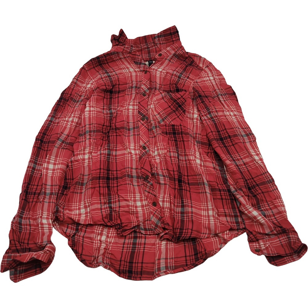 Universal Thread Womens Small Red Plaid Button Down Shirt Rayon Long Sleeve Top